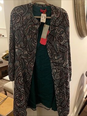 LAVIA Paisley Open-Front Jacket with Teal Lining 44